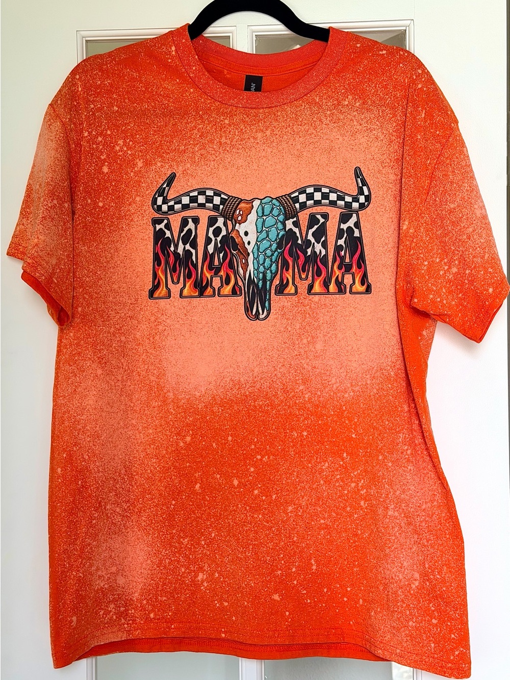Orange 'MAMA' Short Sleeve Bleached Graphic Tee